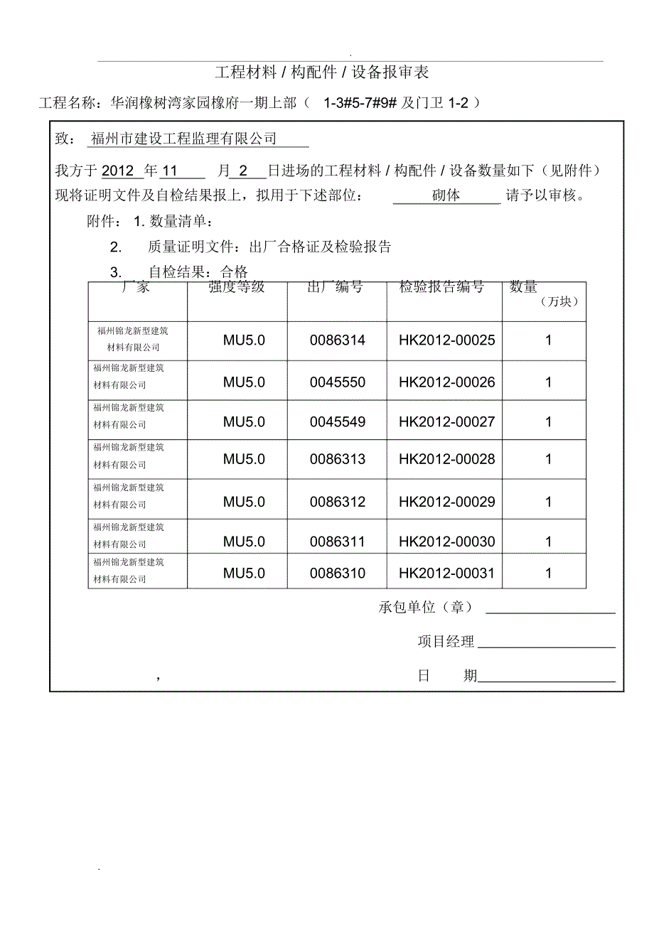 工程材料报验表_第1页