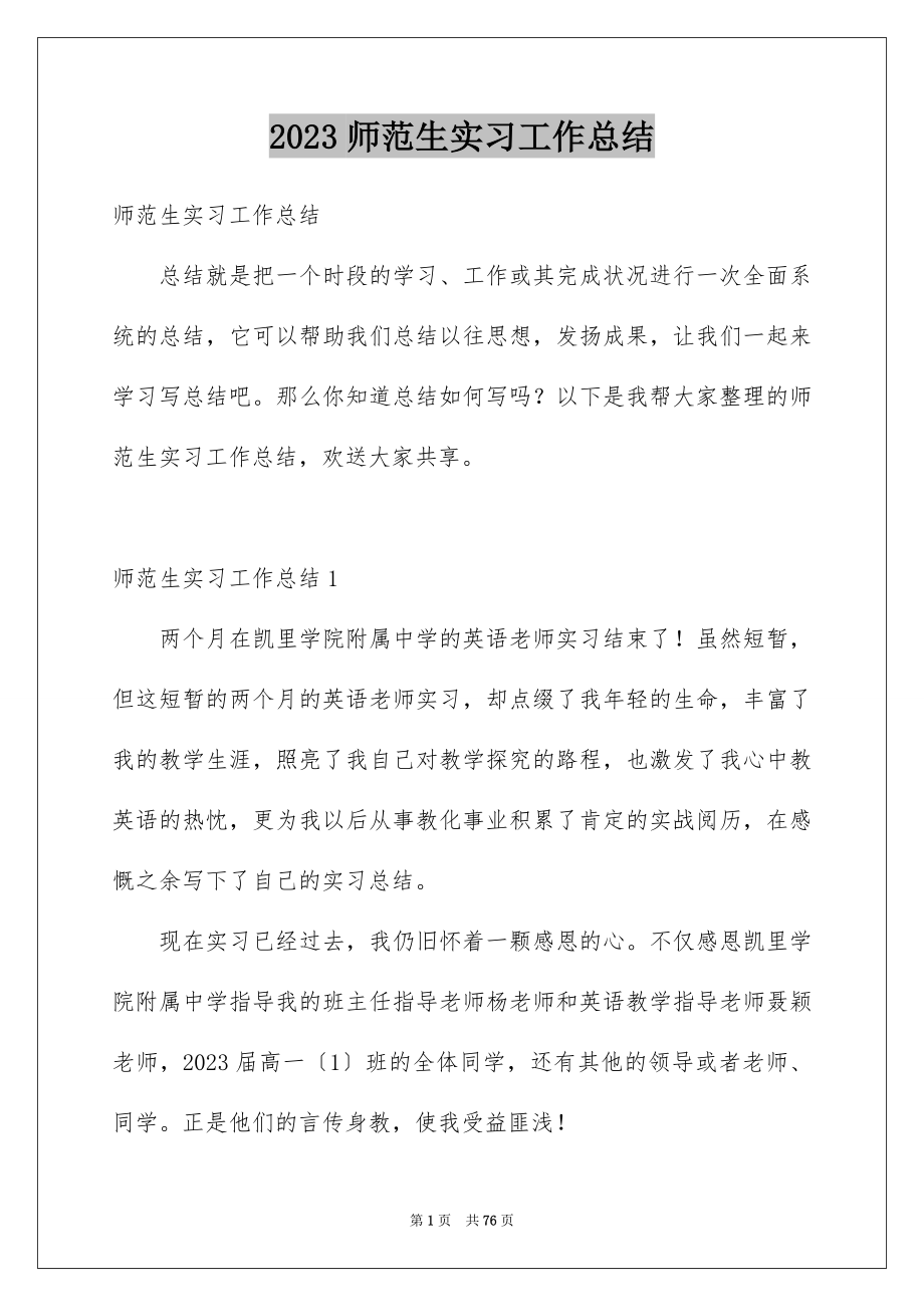 2023师范生实习工作总结2范文.docx_第1页