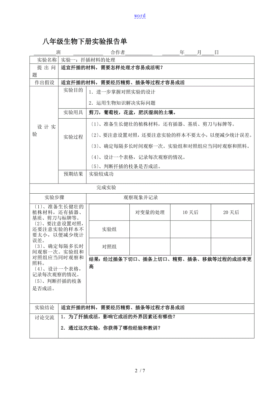 2015年八年级生物下册实验资料报告材料册_第2页