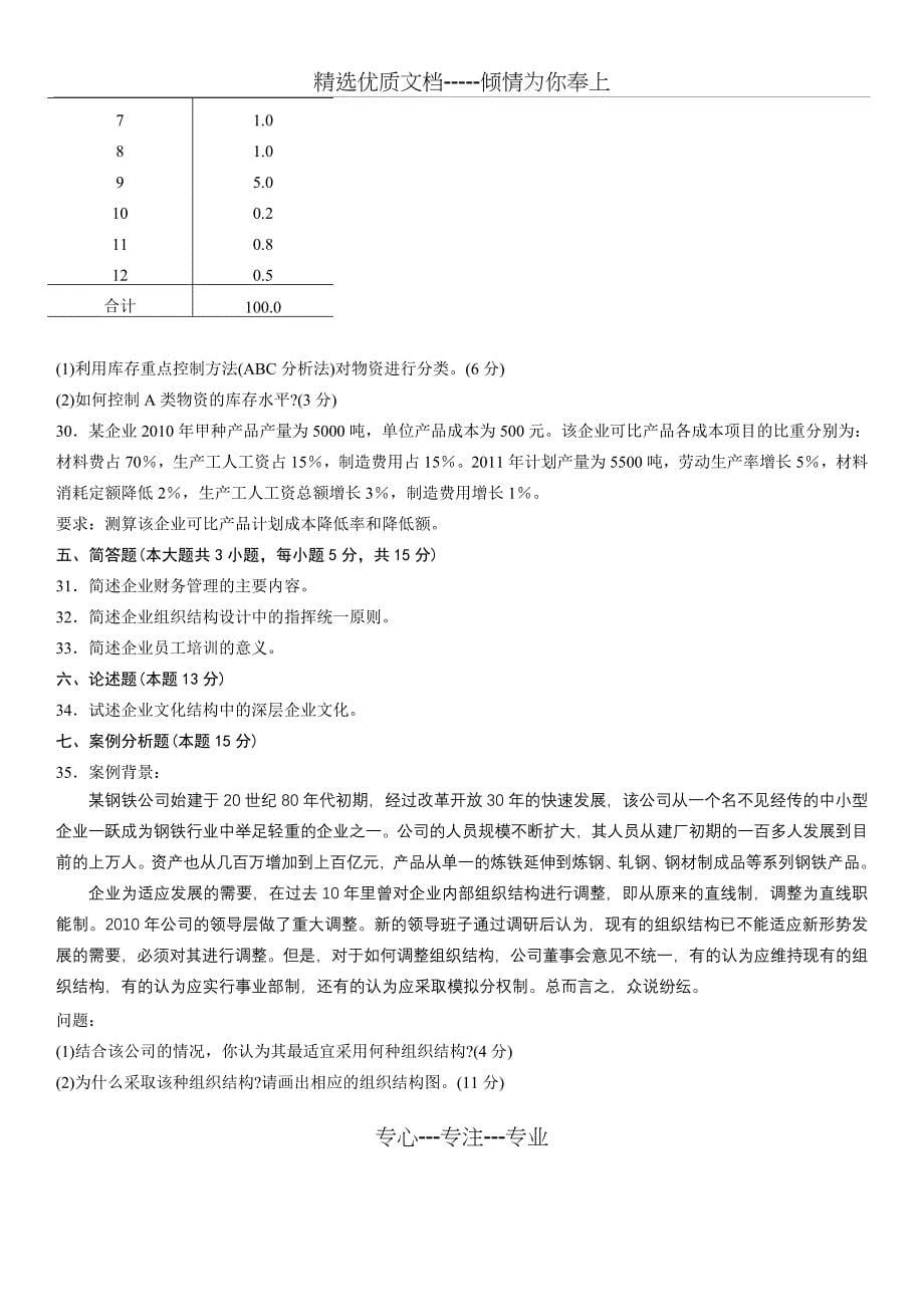 11年7月企业管理概论试题_第5页