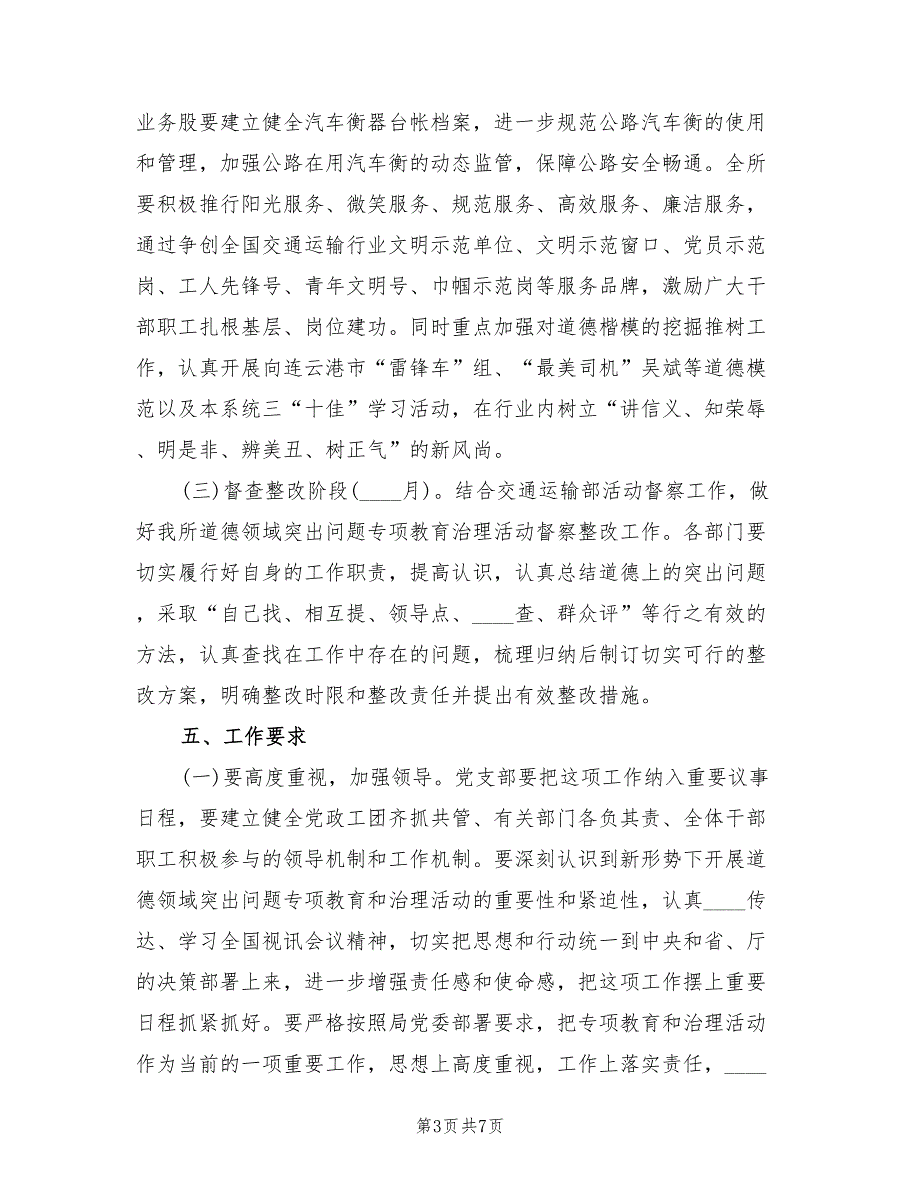 2022年收费所道德领域突出问题专项治理方案_第3页