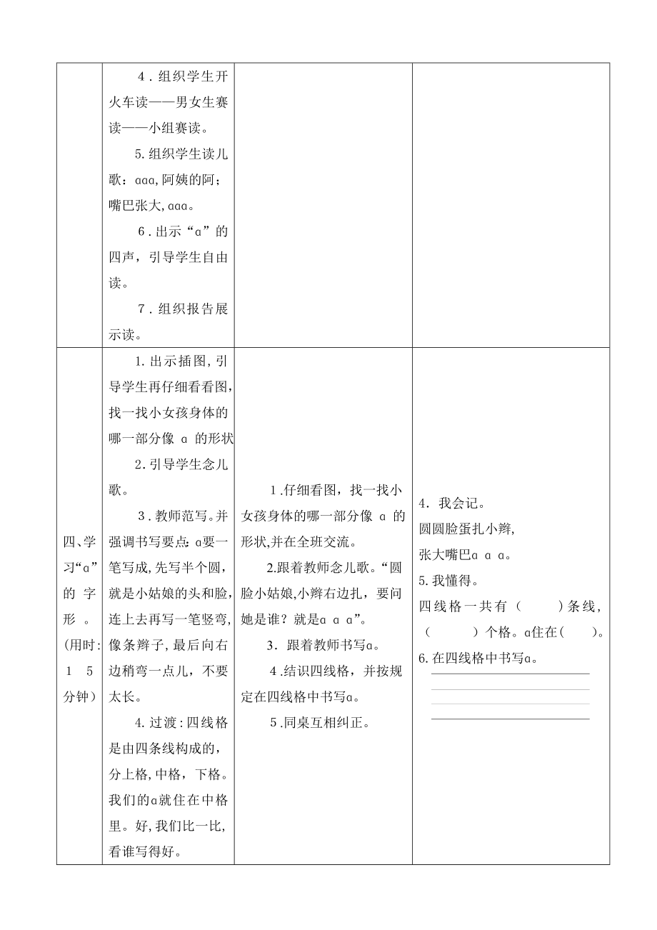 人教版小学一年级汉语拼音教案表格式_第3页