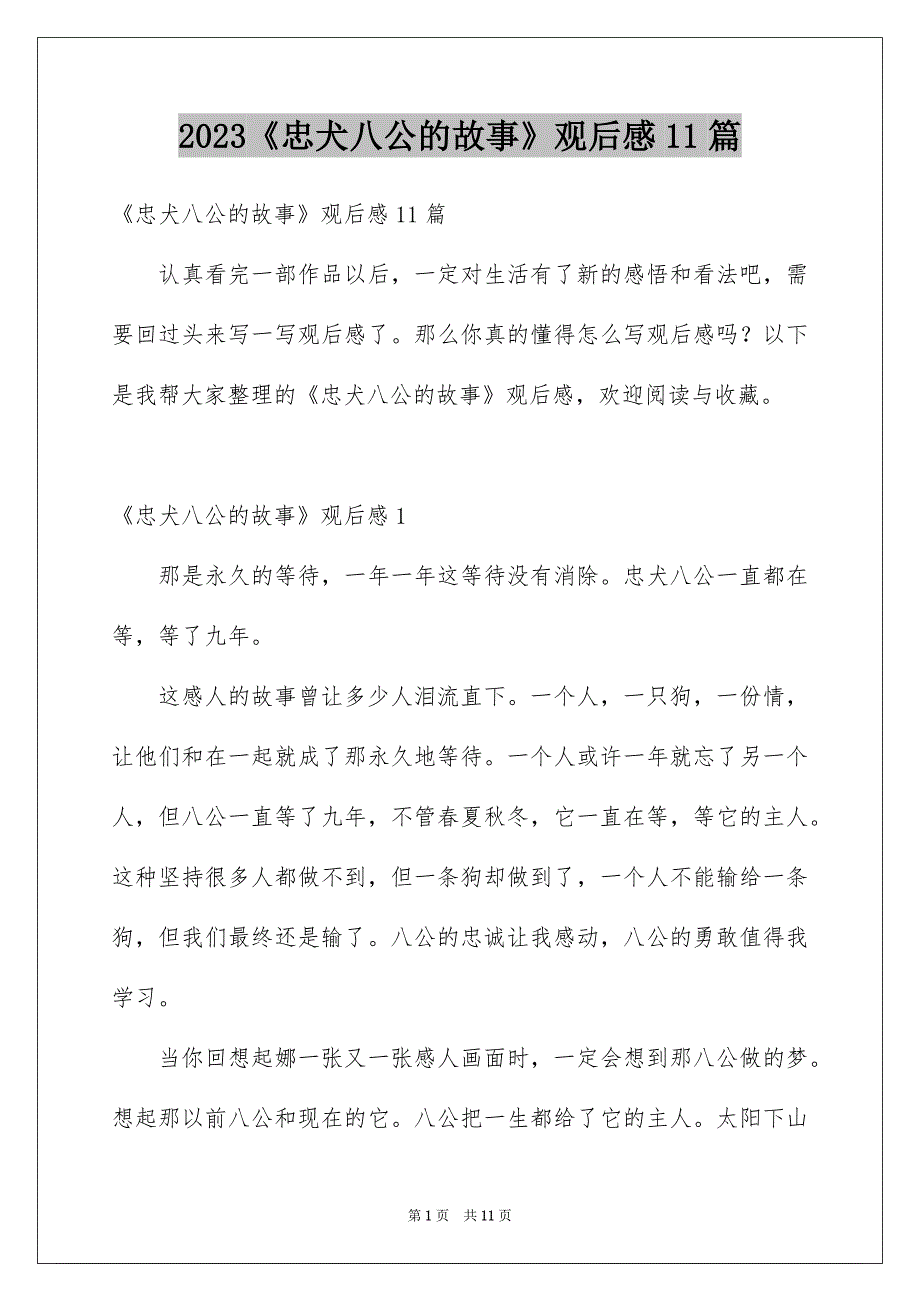 2023《忠犬八公的故事》观后感11篇_第1页