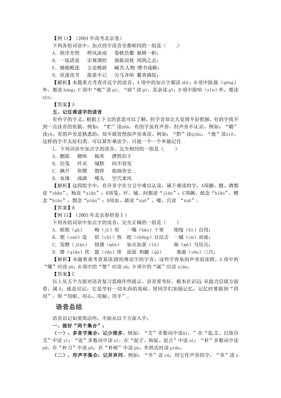 高考语文 正确识记现代汉语普通话的字音复习攻略基础知识对策_第5页