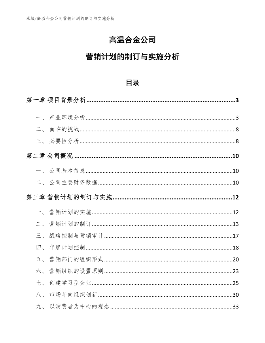 高温合金公司营销计划的制订与实施分析（参考）_第1页