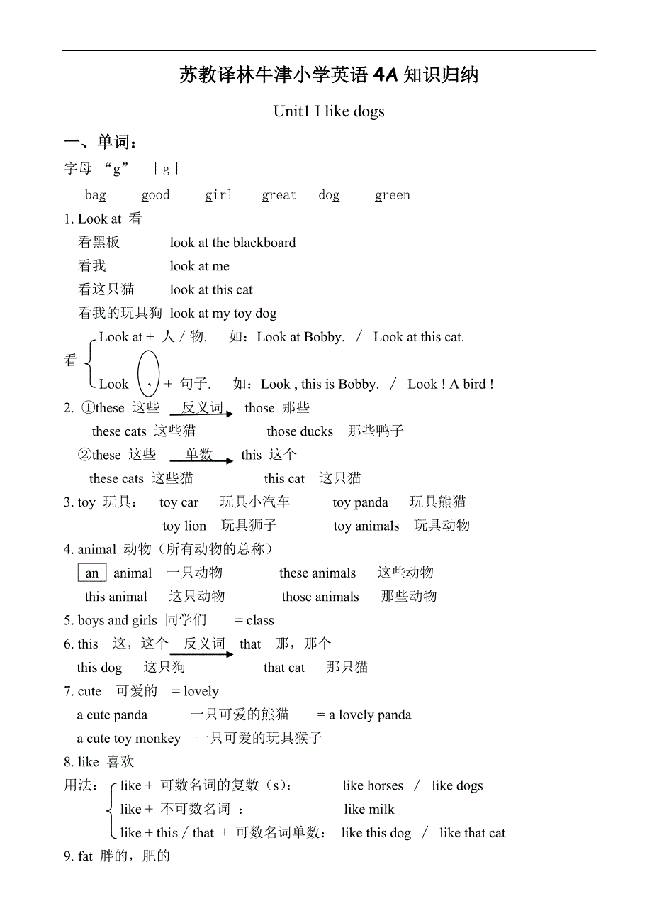 四年级上册英语素材知识归纳 牛津译林版三起.doc_第1页