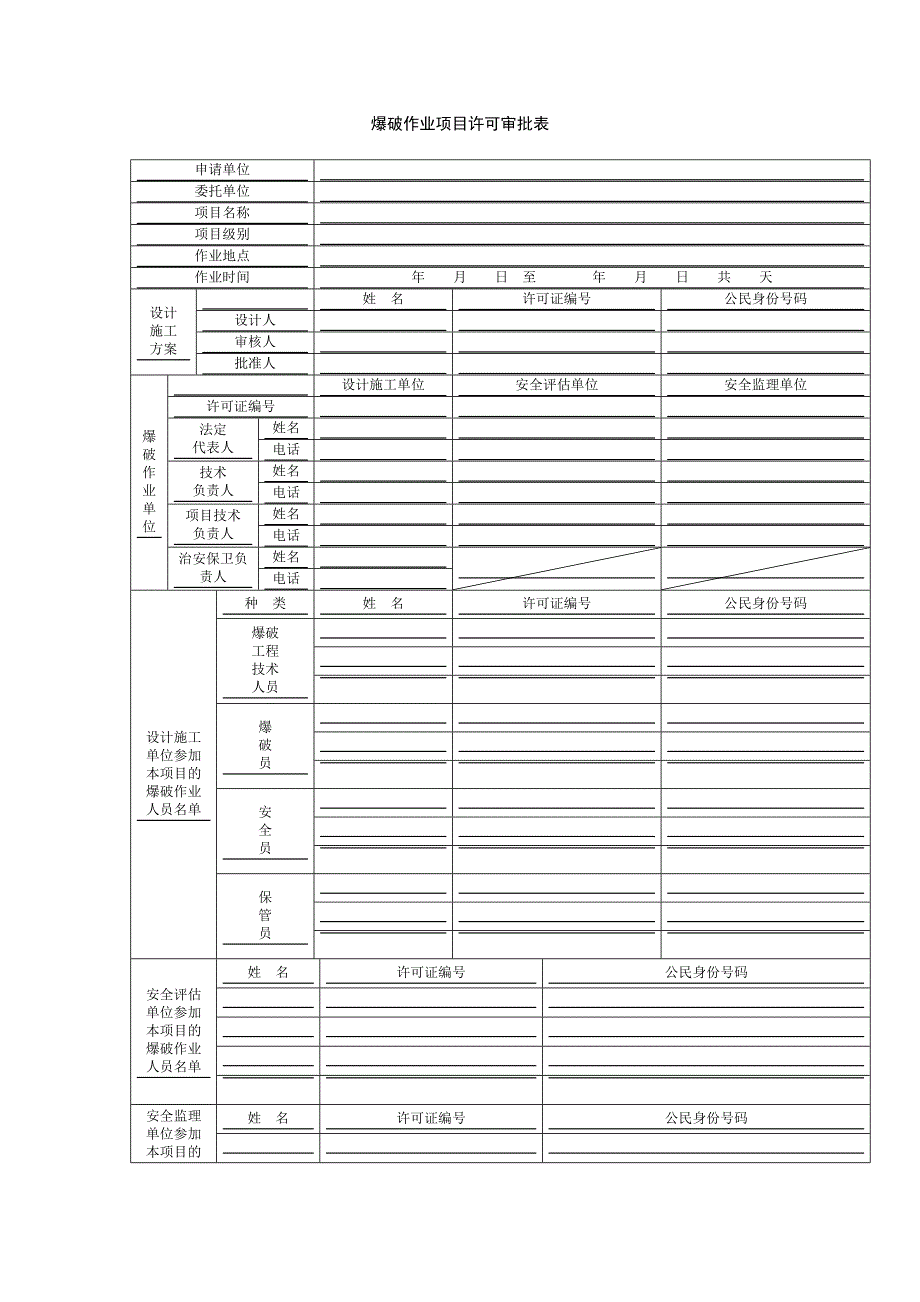 爆破作业项目许可审批表_第1页