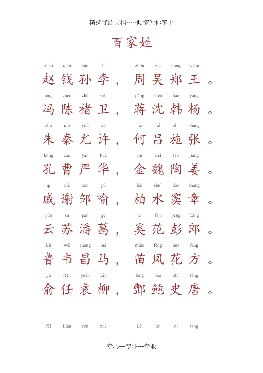 百家姓大字拼音打印版(共8页)_第1页