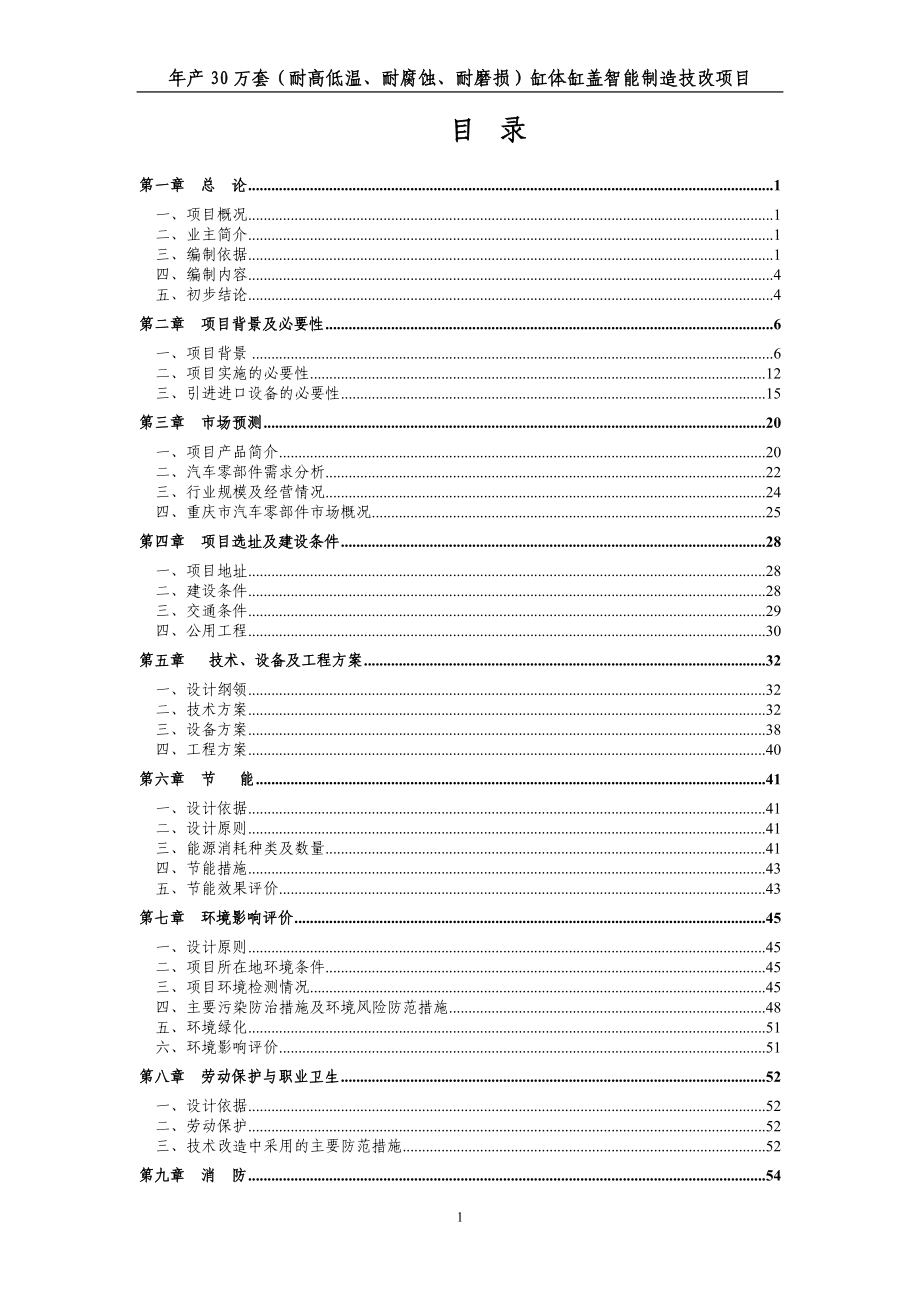 年产30万套耐高低温、耐腐蚀、耐磨损缸体缸盖智能制造技改项目可行性研究报告.doc_第1页