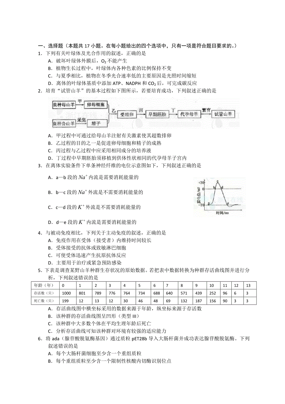 2011年浙江高考理综试题_第1页