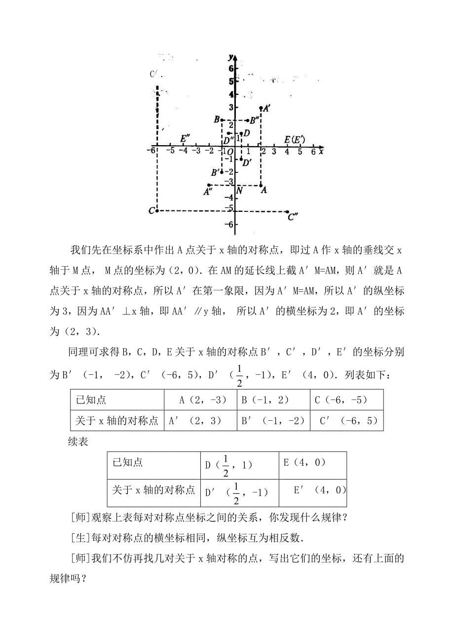 人教版 小学8年级 数学上册 13.2用坐标表示轴对称参考教案_第5页