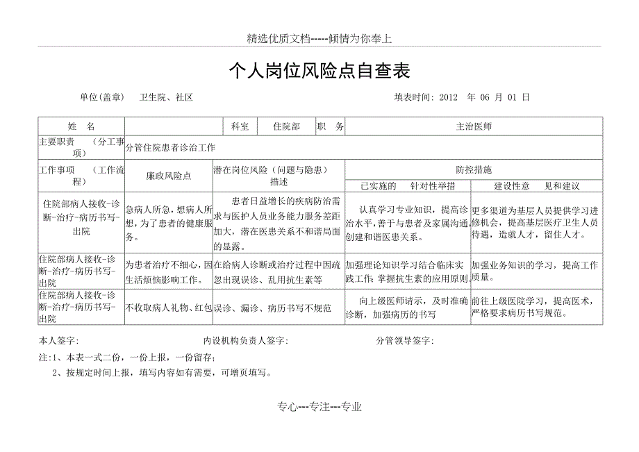 卫生院、社区个人岗位风险点自查表_第5页