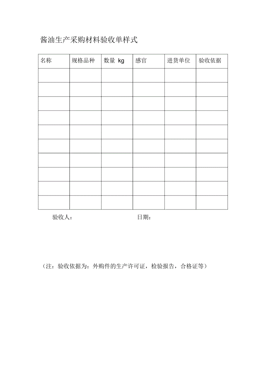 酱油生产采购材料验收单样式_第1页