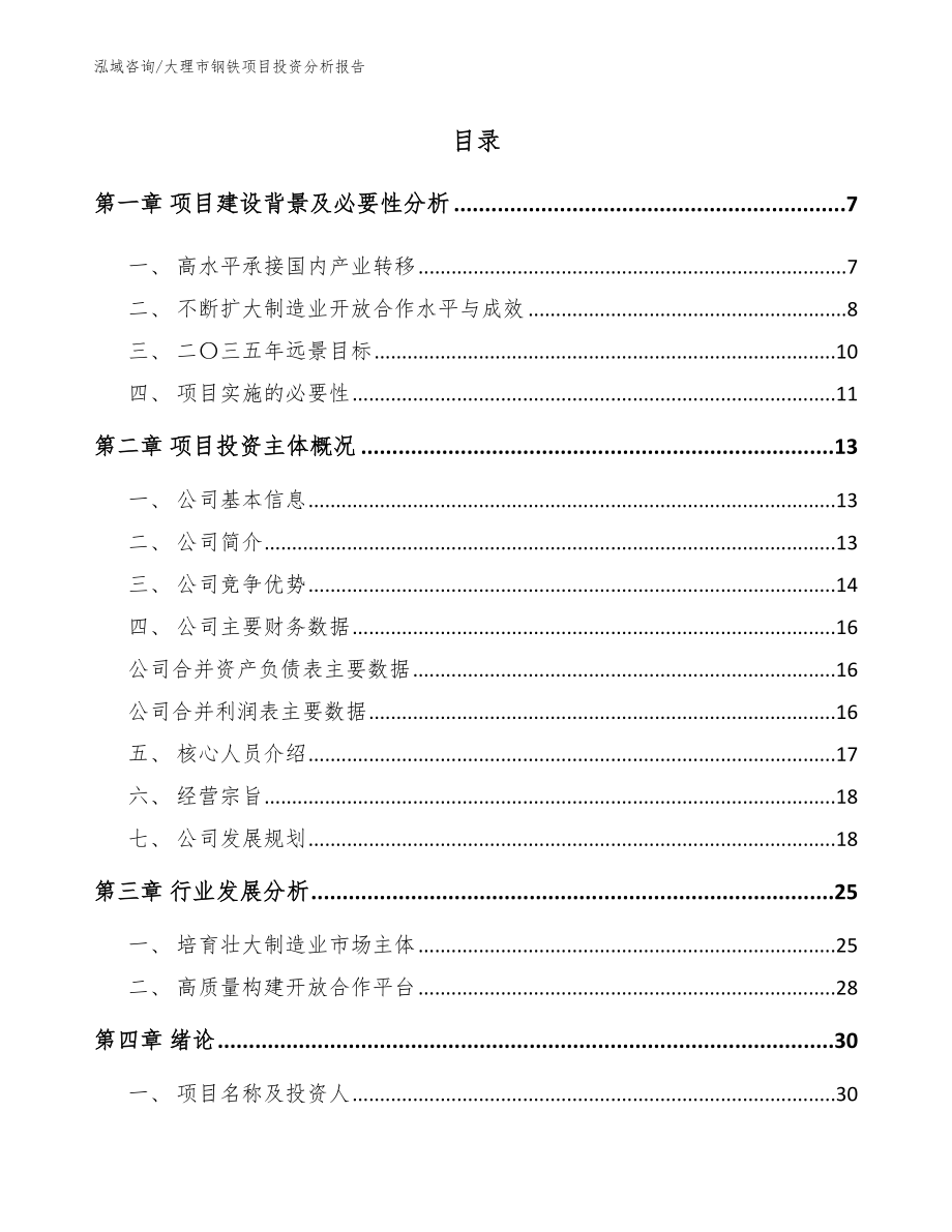 大理市钢铁项目投资分析报告【参考模板】_第2页