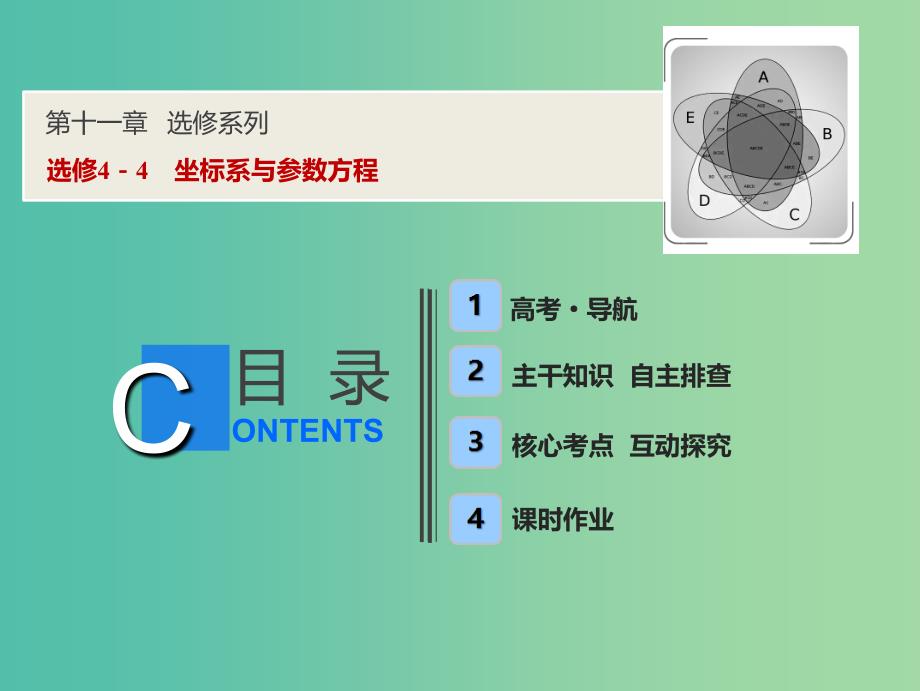 2019届高考数学一轮复习 第十一章 选考系列 4-4 坐标系与参数方程课件.ppt_第1页