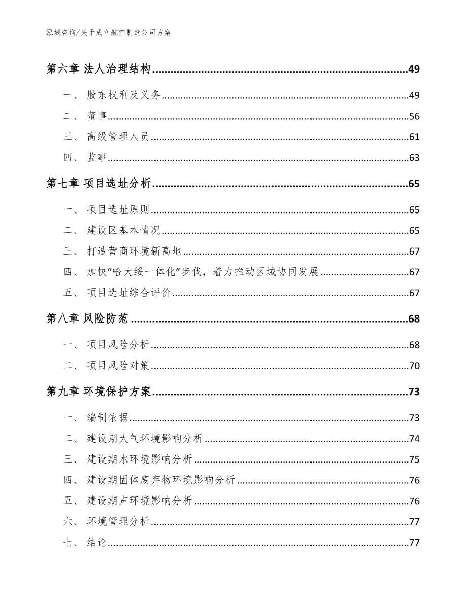 关于成立航空制造公司方案模板范本_第5页