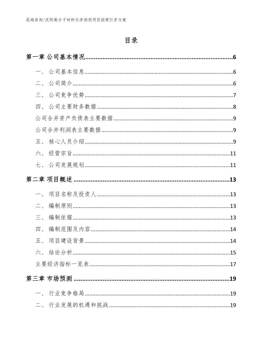 沈阳高分子材料化学助剂项目招商引资方案（参考模板）_第1页