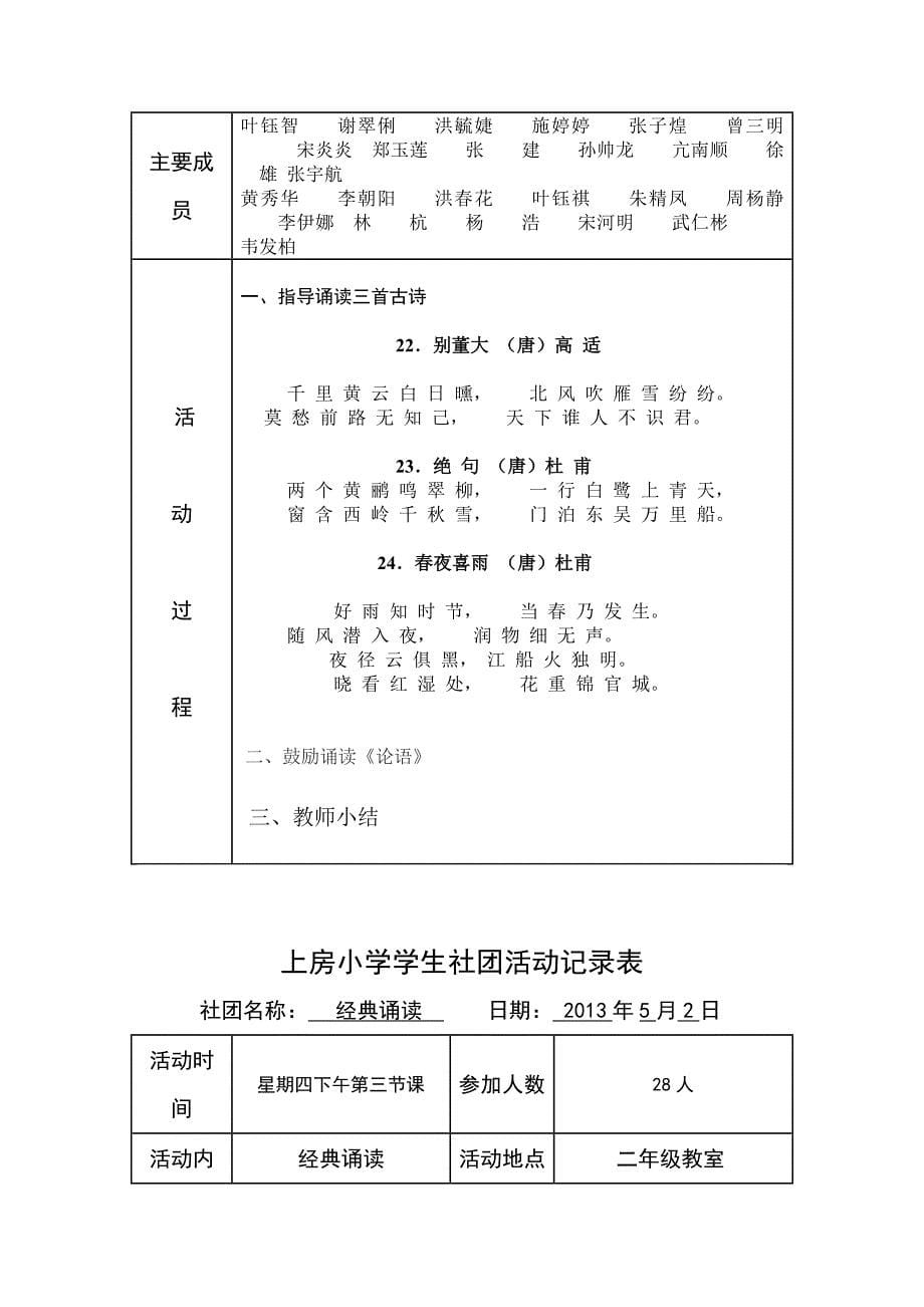 经典诵读社团活动记录表_第5页