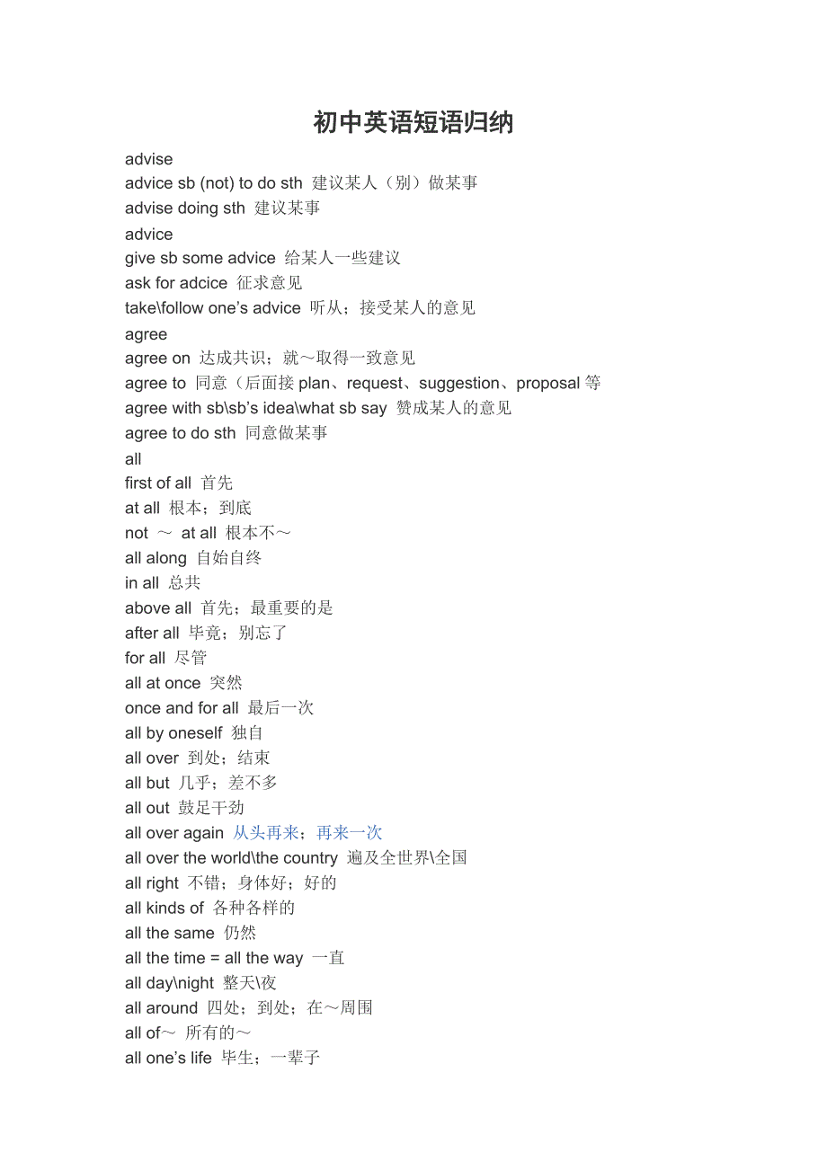 初中英语短语归纳_第1页