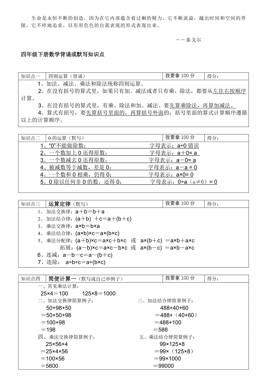 Wenlpy四年级下册数学知识点复习资料_第1页