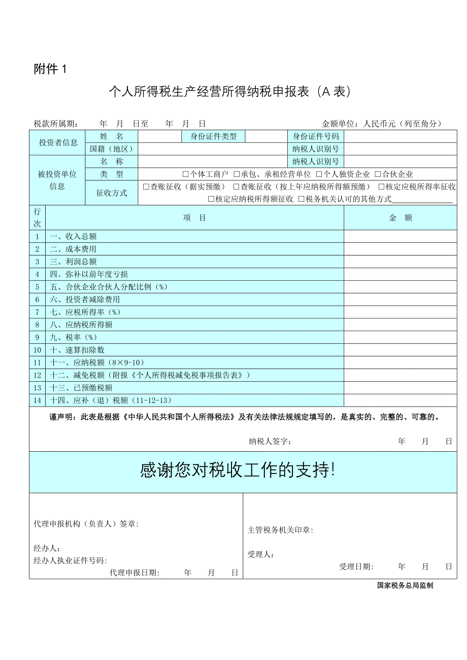 个人所得税生产经营所得纳税申报表(A表)_第1页