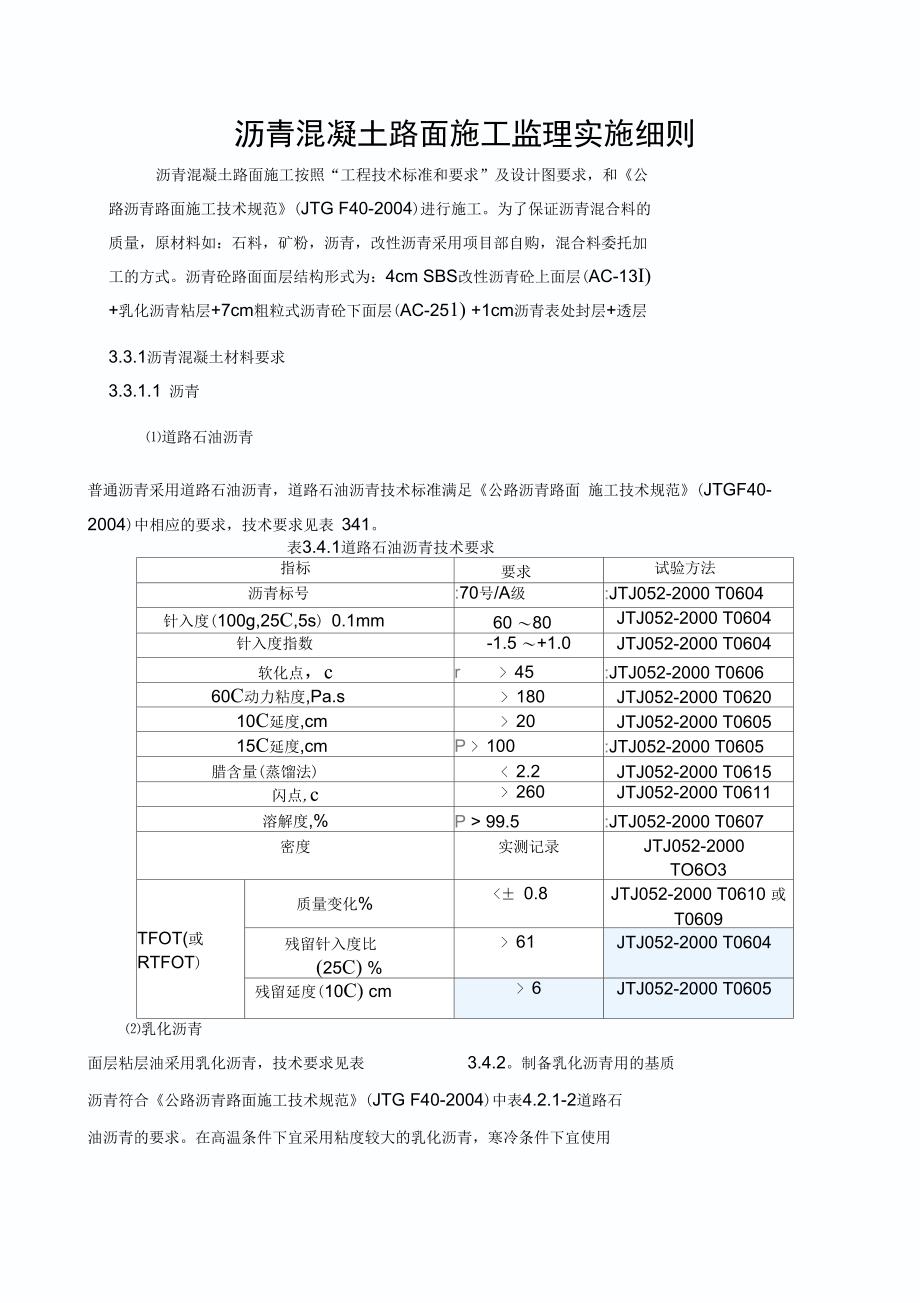 路面沥青混凝土监理实施细则_第1页
