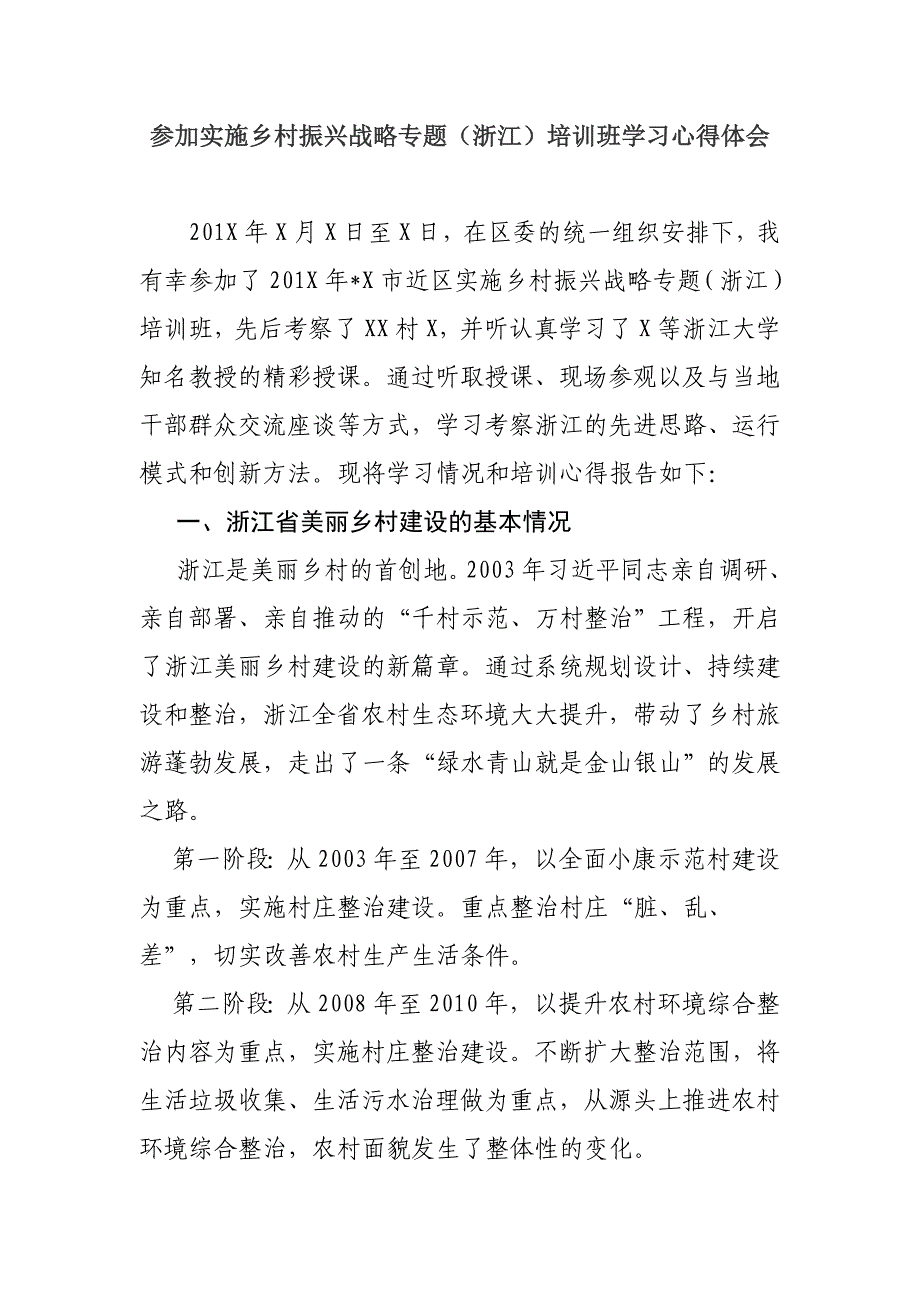 参加实施乡村振兴战略专题浙江考察培训学习心得体会启示与思考_第1页