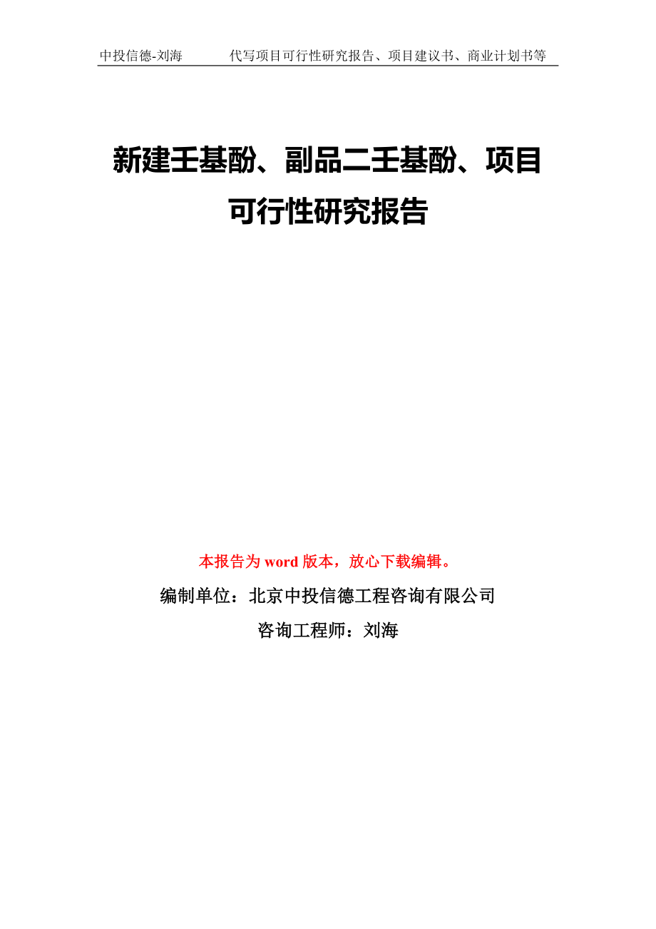 新建壬基酚、副品二壬基酚、项目可行性研究报告模版_第1页