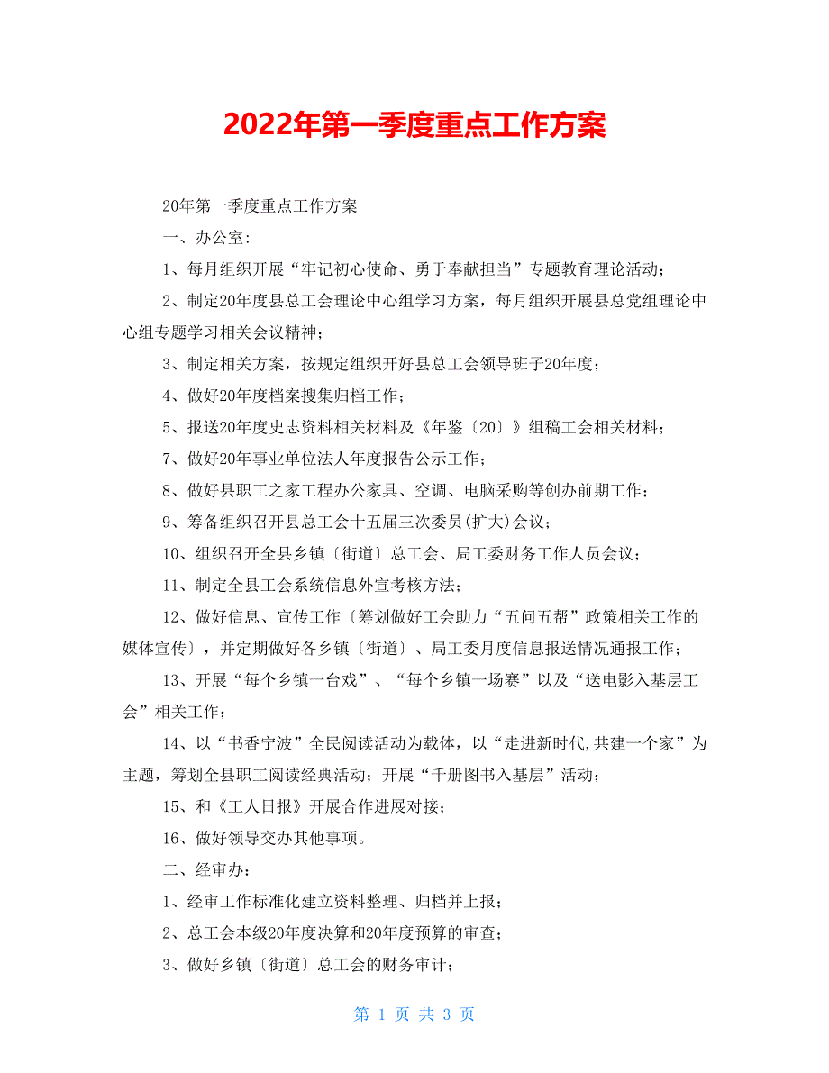 2022年第一季度重点工作计划_第1页