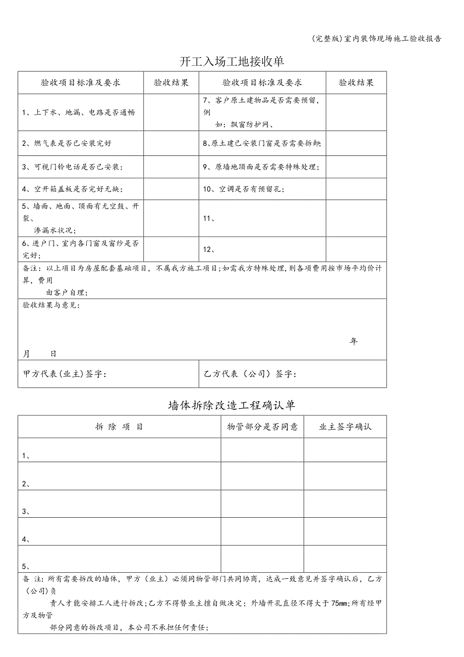 (完整版)室内装饰现场施工验收报告.doc_第1页
