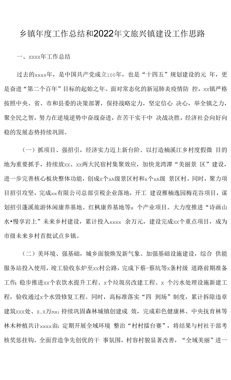 乡镇年度工作总结和2022年文旅兴镇建设工作思路.docx_第1页