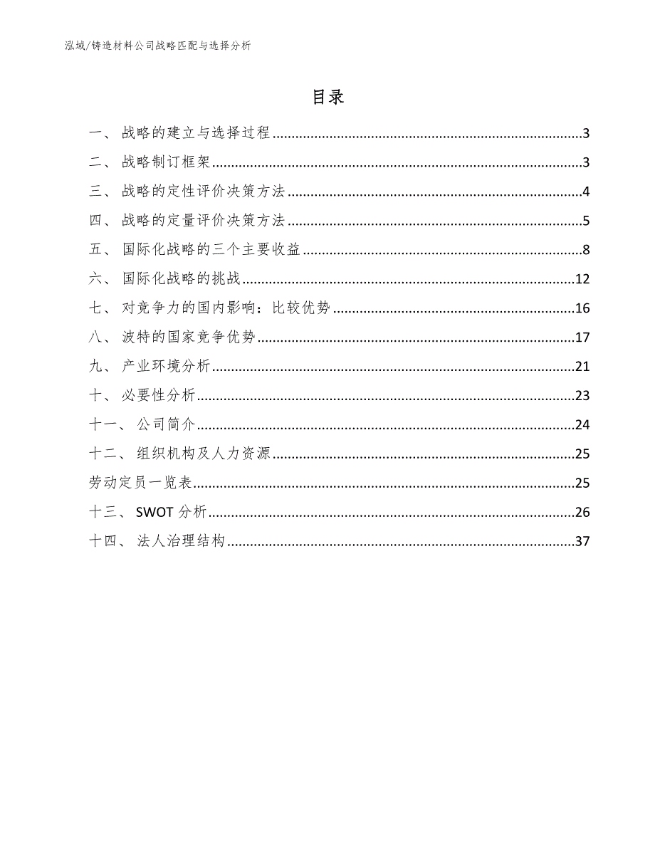 铸造材料公司战略匹配与选择分析（范文）_第2页