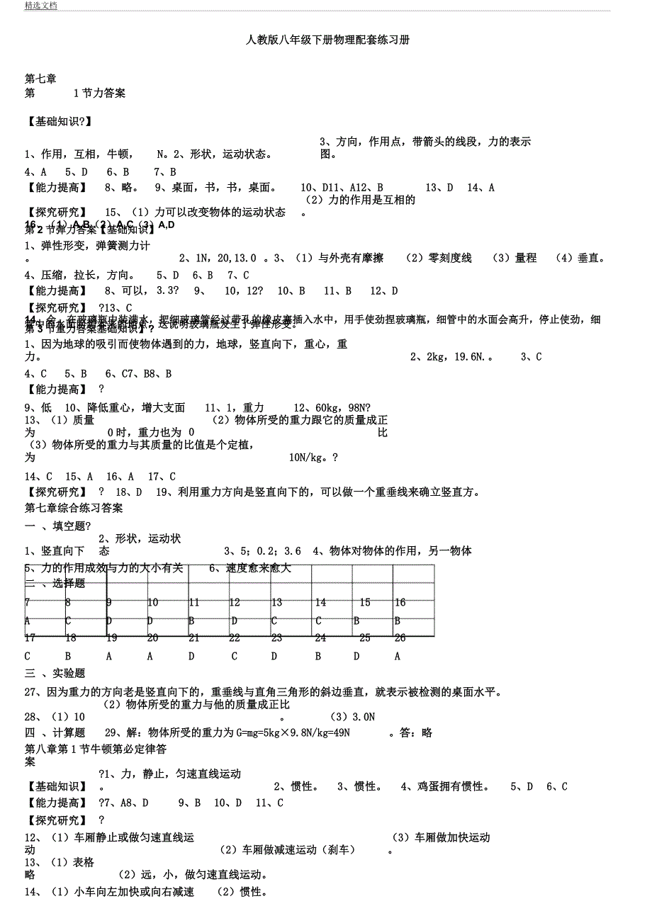 人教版八年级下册物理配套练习册.docx_第1页