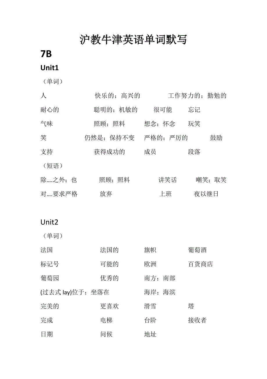 (完整word版)沪教牛津版英语单词默写(七年级下).doc_第1页