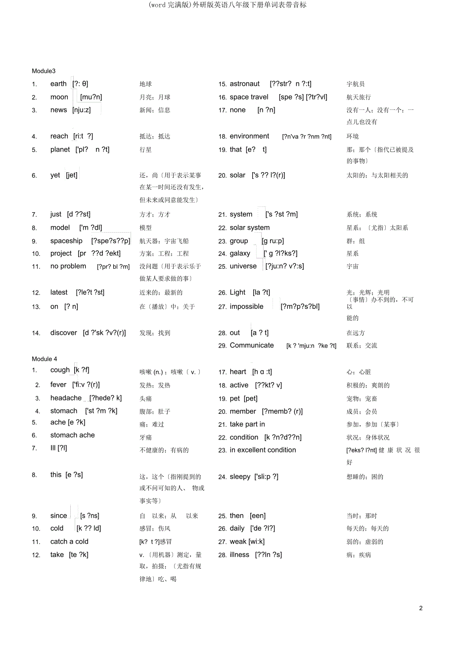 外研英语八年级下册单词表带音标.docx_第2页