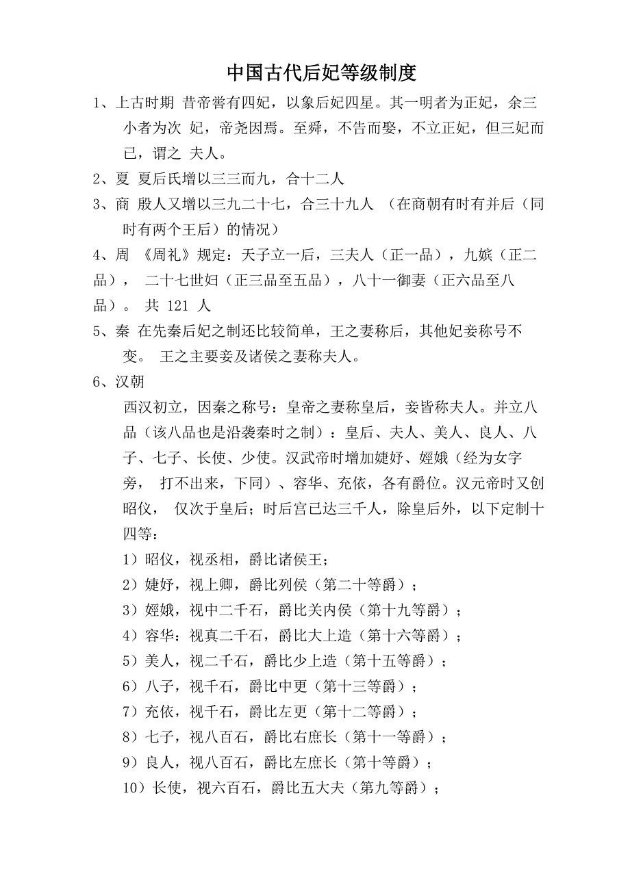 古代各朝后妃等级_第1页