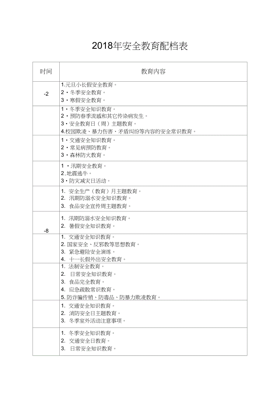 安全教育计划配档表_第1页