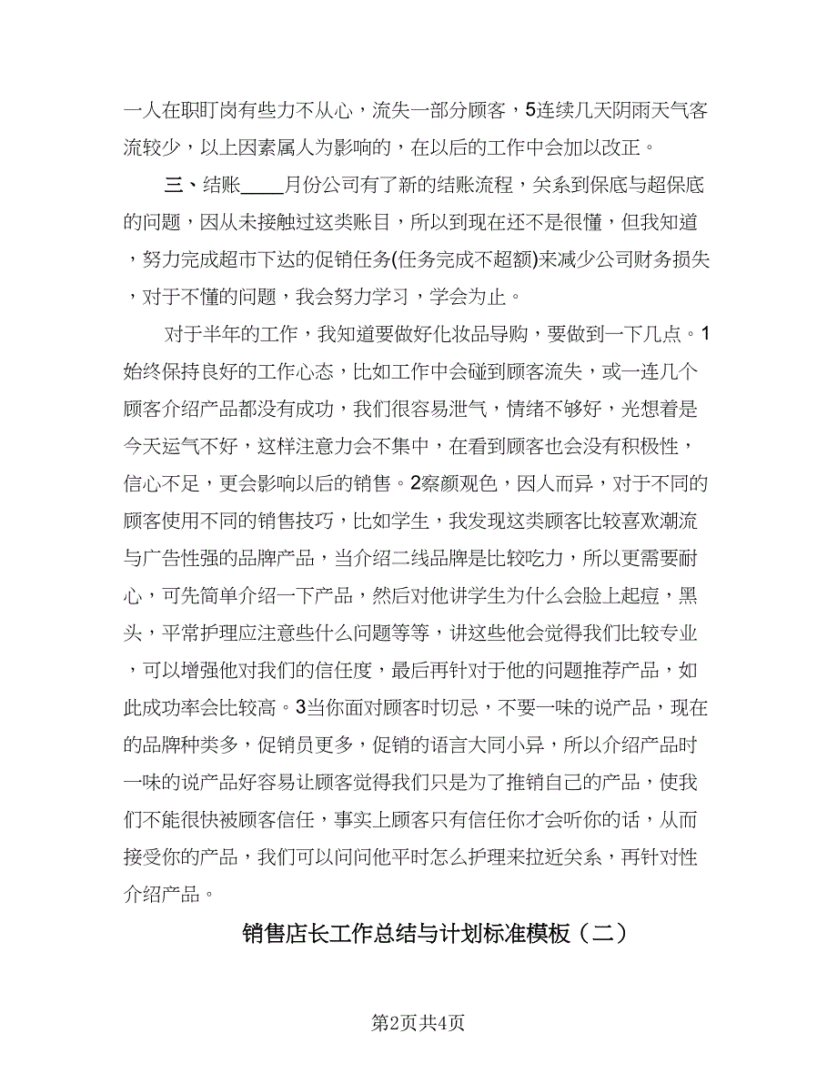 销售店长工作总结与计划标准模板（二篇）.doc_第2页