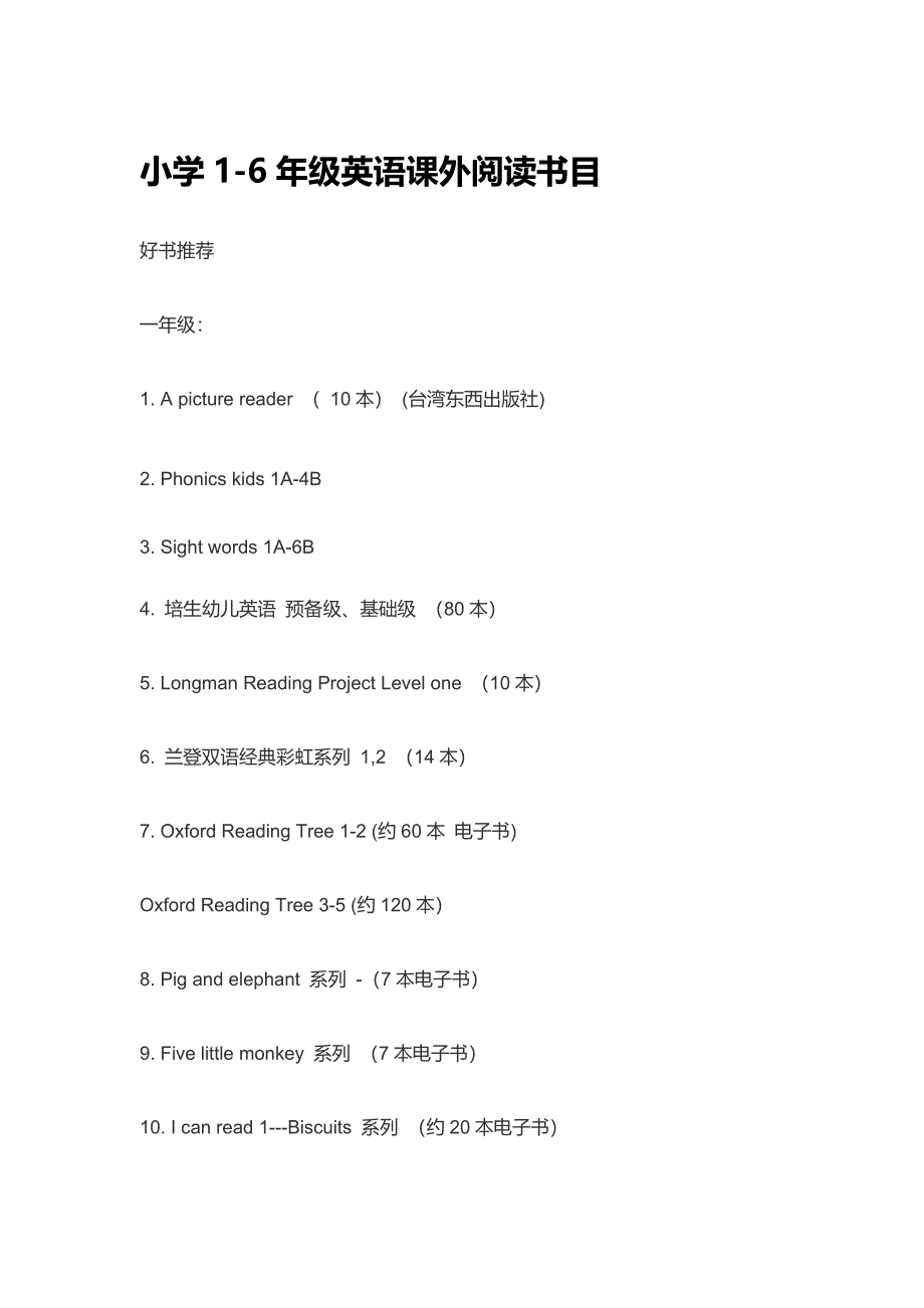 小学英语课外阅读书目_第1页