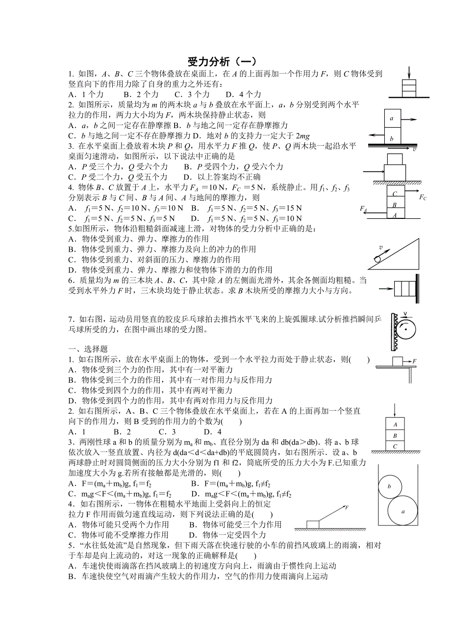收集经典受力分析题(难度大的受力拔高训练配有答案).doc_第1页