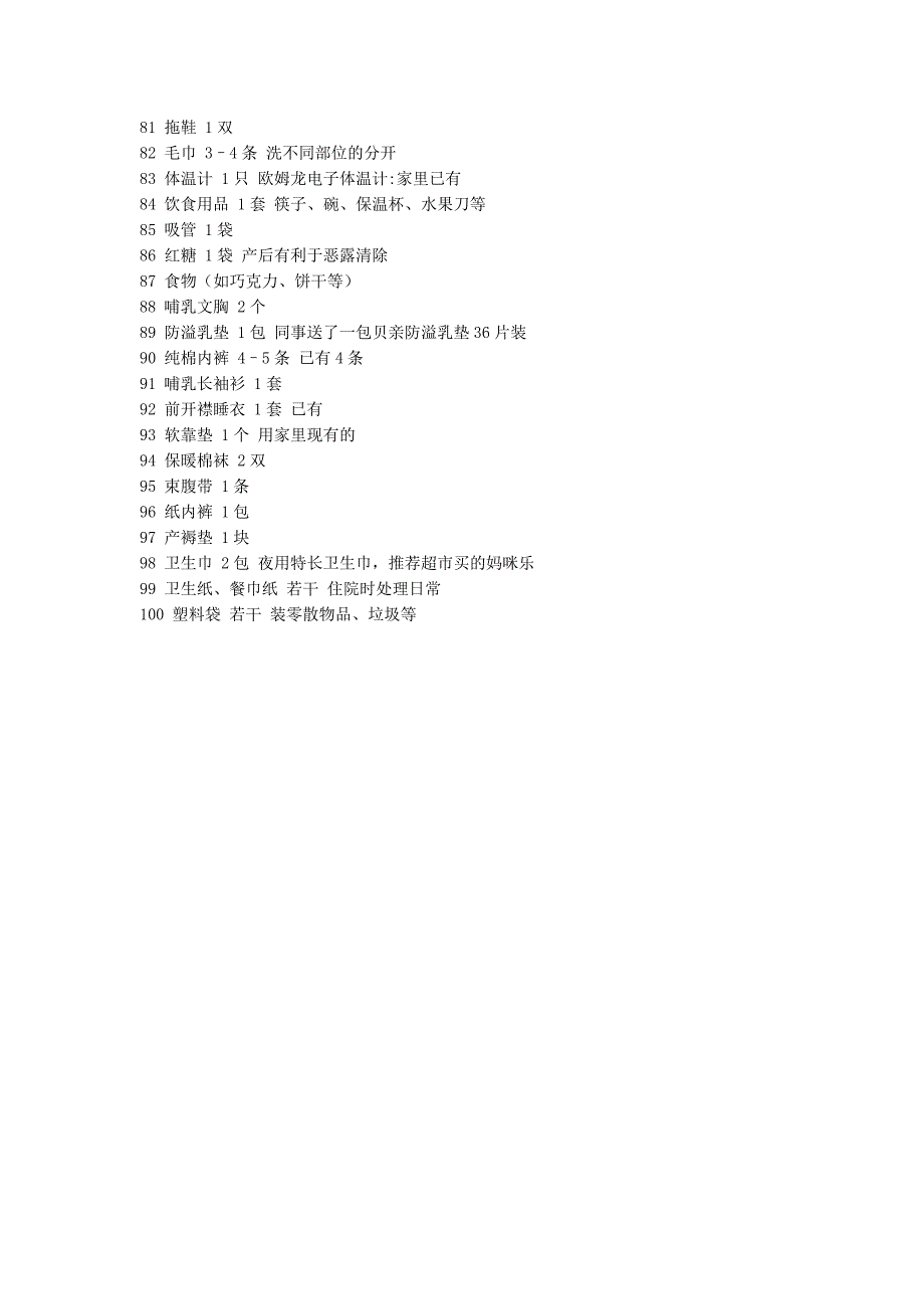 怀孕妈妈要准备的购物清单 100项.doc_第3页