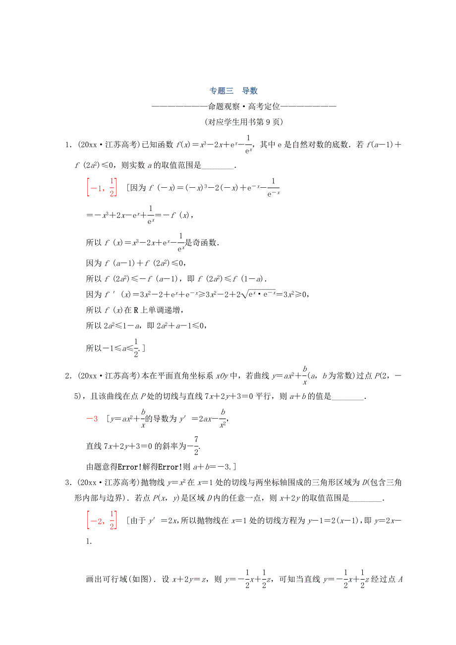 新编江苏高考数学二轮复习教师用书：第1部分 知识专题突破 专题3　导数 Word版含答案_第1页