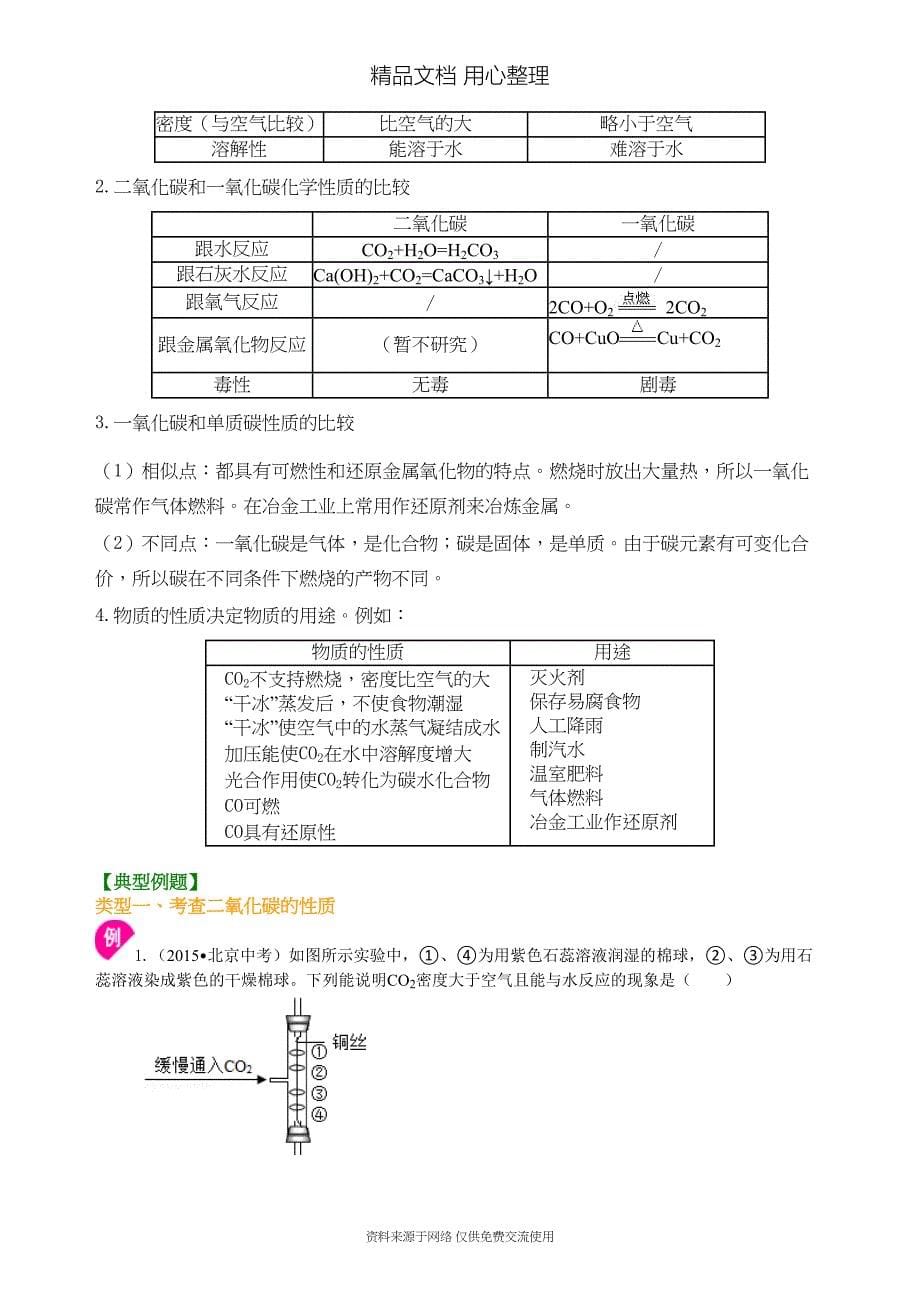 新人教版九年级上册化学[二氧化碳和一氧化碳(提高)-知识点整理及重点题型梳理](DOC 7页)_第5页