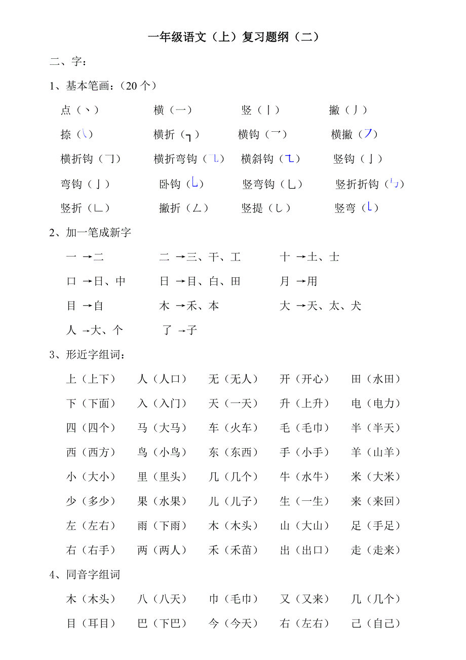 人教版一年级上册语文复习提纲_第2页