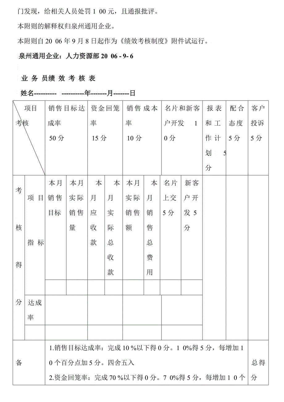 业务人员绩效考核轨制2_第3页