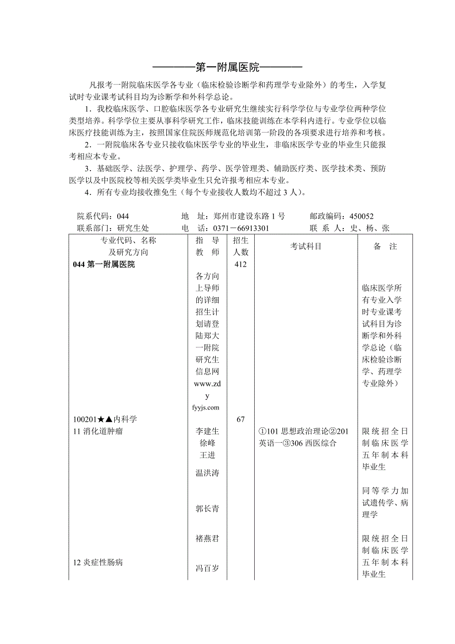 郑州大学第一附属医院研究生招生目录4.doc_第1页