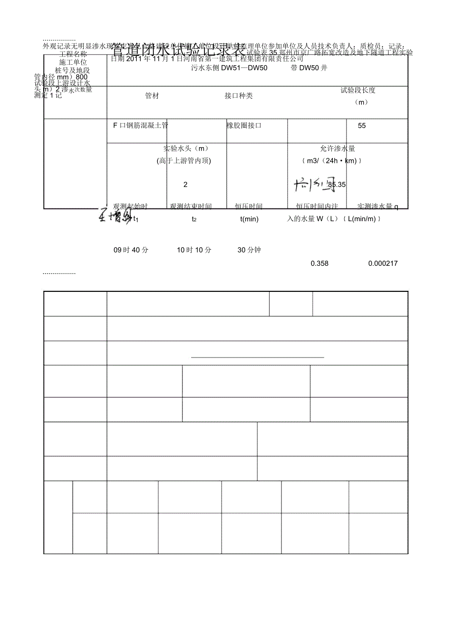 东侧污水管道闭水试验记录_第3页