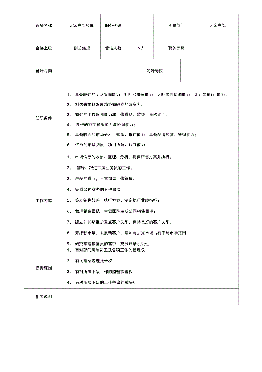大客户部门编制岗位说明书_第2页