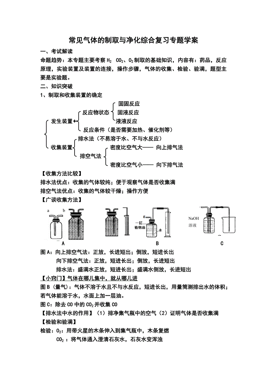 九年级化学-常见气体的制取与净化复习专题.doc_第1页