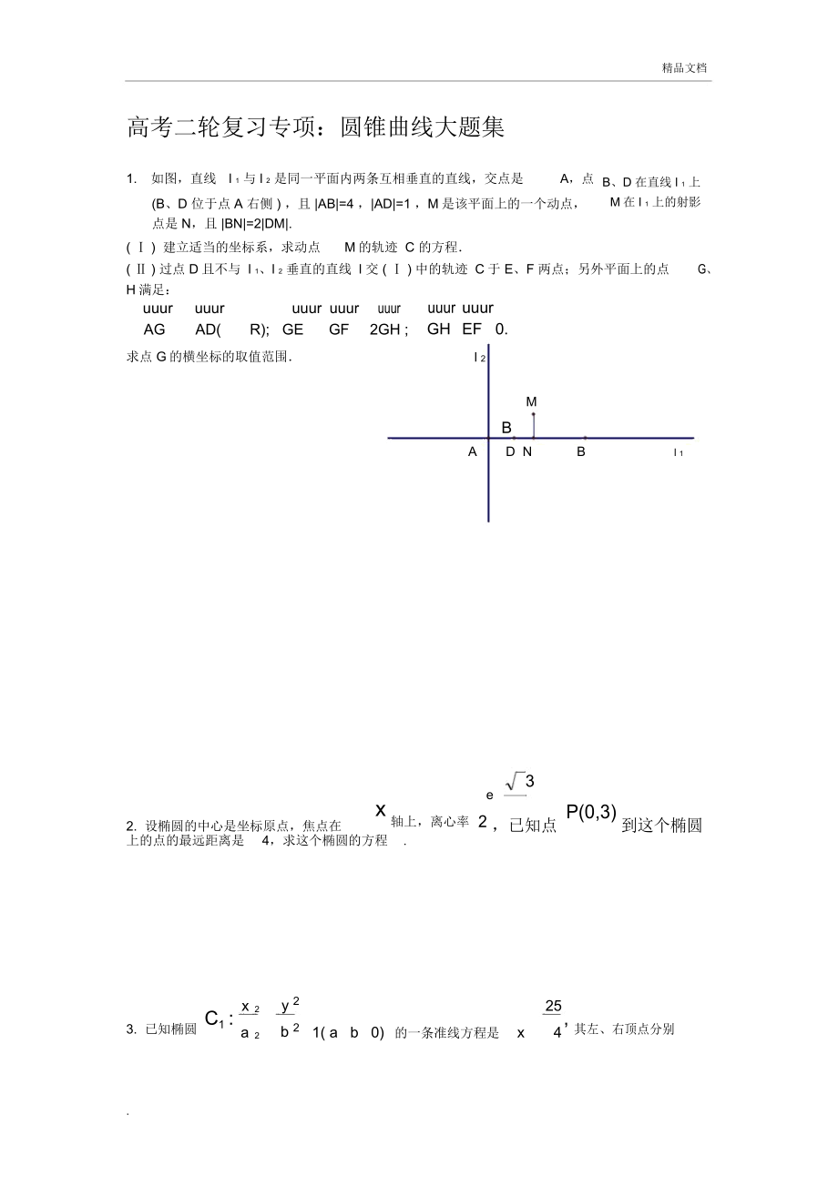 全国卷高考数学圆锥曲线大题集大全_第1页